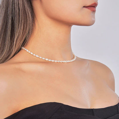 Small Size 4.5-5.5mm Natural Freshwater White Pearl Necklace Rice Shape Fashion S925 Silver Jewelry for Women Girls