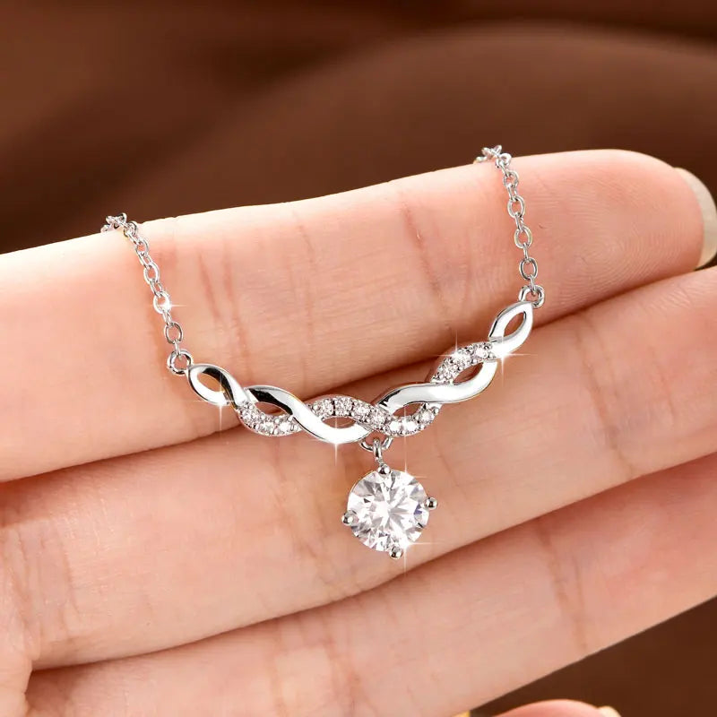 Sparkling 6.5MM Moissanite Necklace 14K Gold Filled Infinity Pendant Necklaces for Women Valentine's Day Jewelry Gift