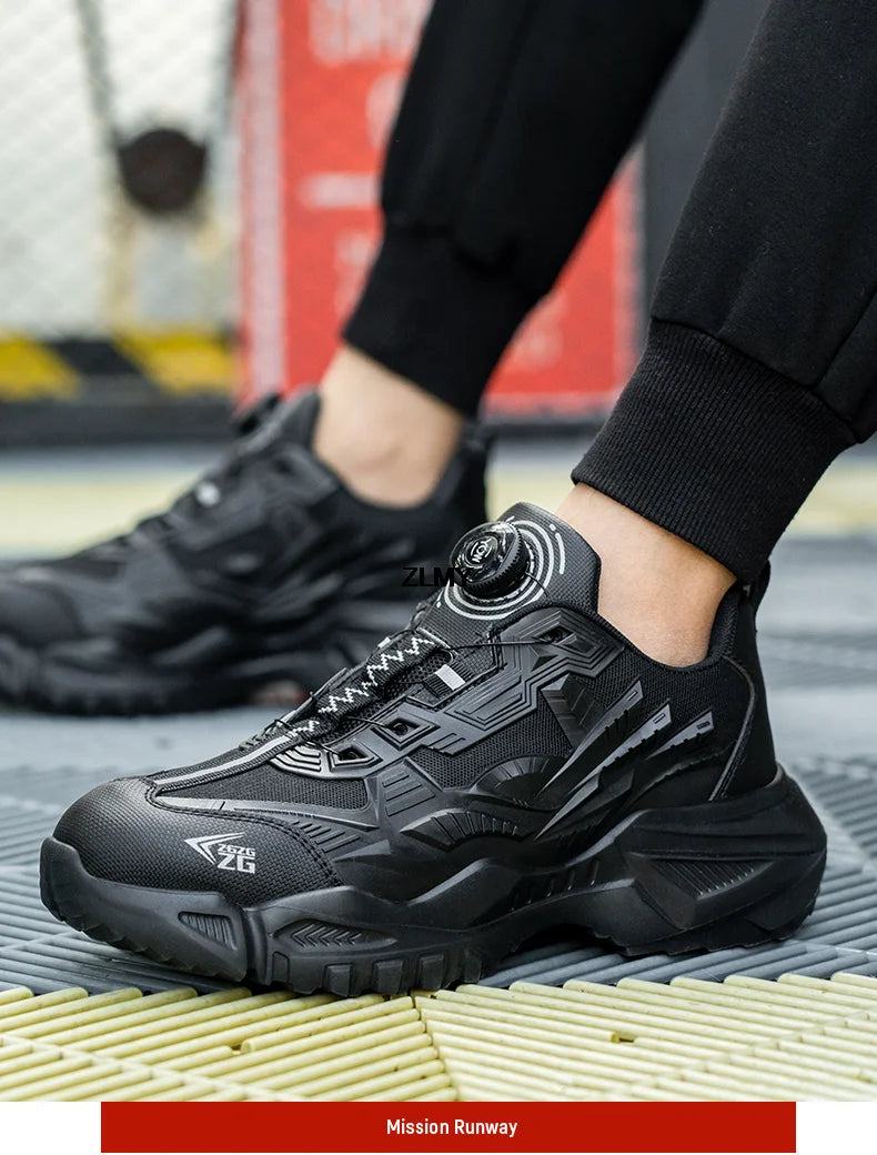 Quality Rotated Button Safety Shoes Men Steel Toe Working Sneakers Light Stab Proof Work Boots Man Anti-smash Security Footwear