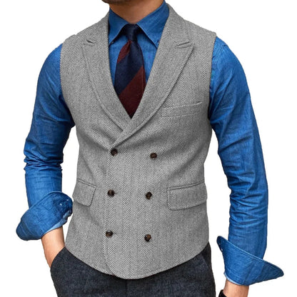 Men Vest Brown Herringbone With Lapel Waistcoat Vintage Regular Slim Business Banquet Business Casual Men Suit Vest