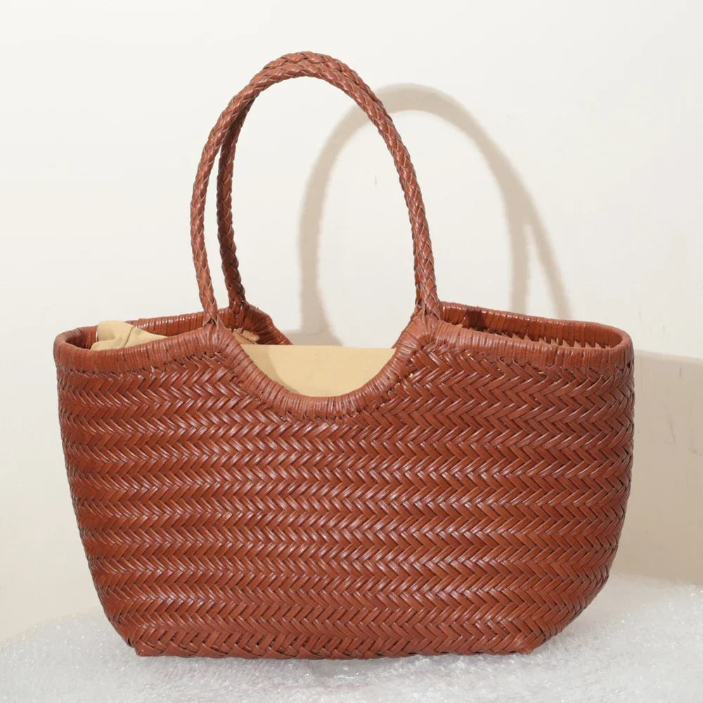 Handbags Women's Genuine Leather Shoulder Bag Weaving Casual Shopping Bag Vintage Big Tote Purse Cowhide Cross Hand Bags Lady