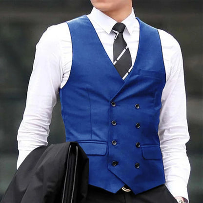 Men Vest Black Solid Double Breasted Waistcoat For Wedding Business Casual Banquet Formal Occasions Work Men Suit Vest