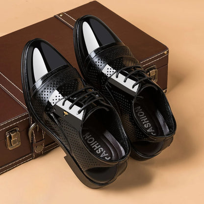 New Men Round Toe Leather Shoes Business Casual Office Summer Flat Big Size Elevator Shoes Wedding Formal Loafers