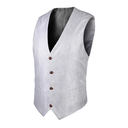2025 New High-end V-neck Jacquard Black Vest for Men, White Sleeveless Waistcoat, Silver Billiards Uniform ,male Magician Vests