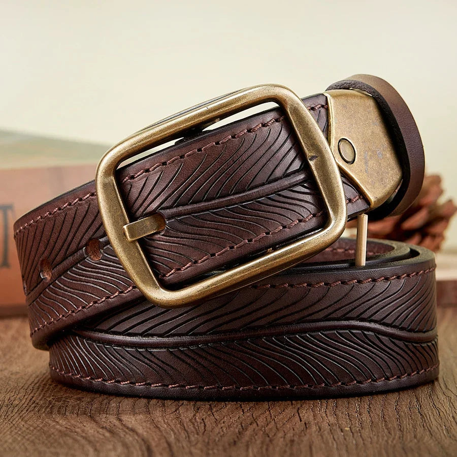 3.8CM Real Pure Cowhide High Quality Genuine Leather Belts for Men Brand Strap Brass Buckle Engrosar Jeans Belt Cowboy Cintos