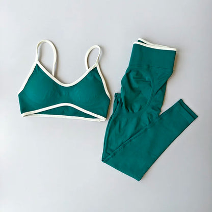 Women 2pcs Sport Sets Gym Push Up Yoga Pants Hollow Back Fitness Bras Workout High Waist Leggings Seamless Tights  Gym Set Suit