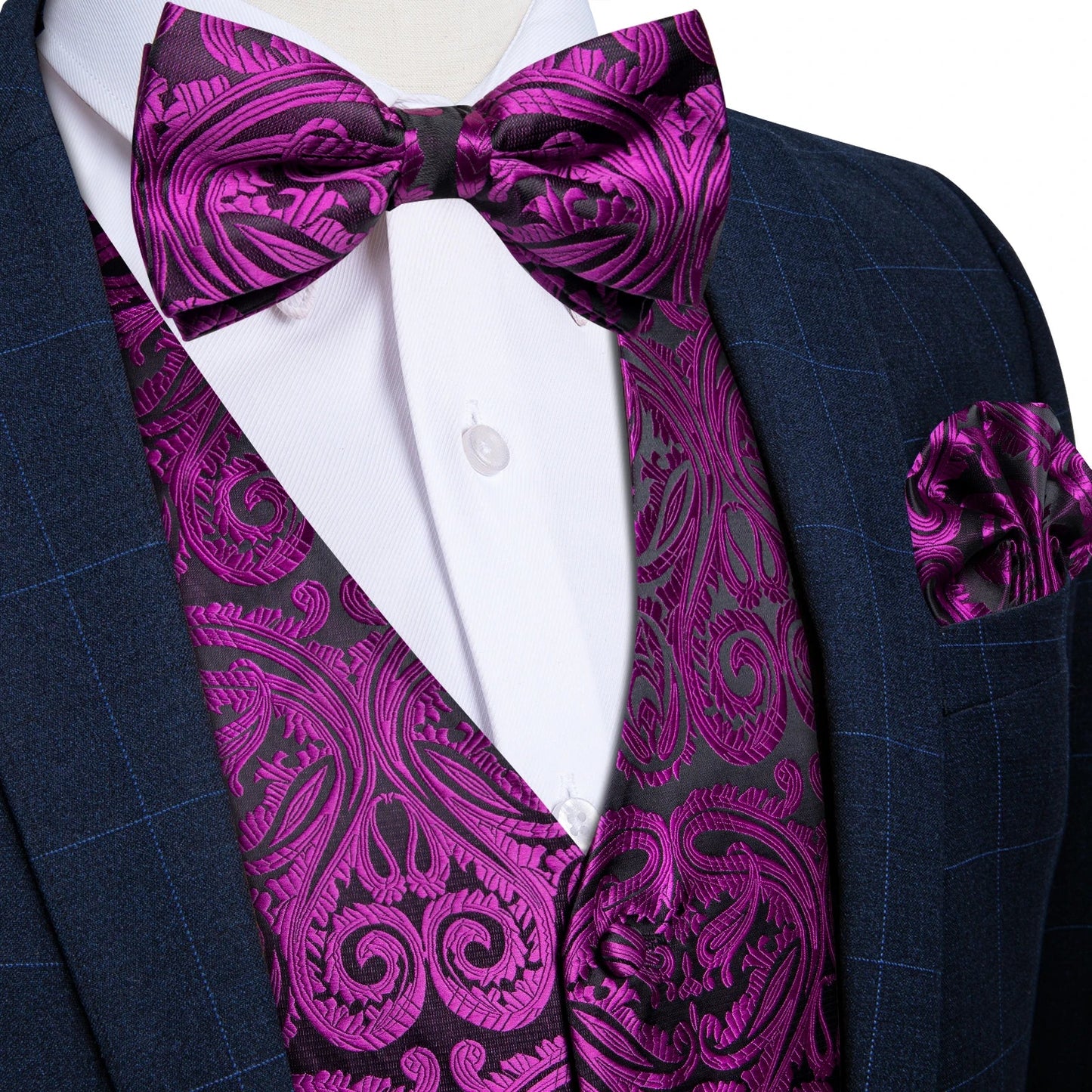 Men Wedding Vest Suit White Black Paisley Sleeveless Waistcoat for Man Shirt Accessories Fromal Bowtie Pocket Square Cufflinks