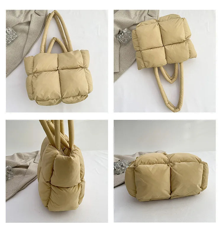 Fashion Soft Puffer Tote Bag Designer Quilted Women Shoulder Bags Nylon Padded Lady Handbags Down Cotton Warm Winter Shopper Bag