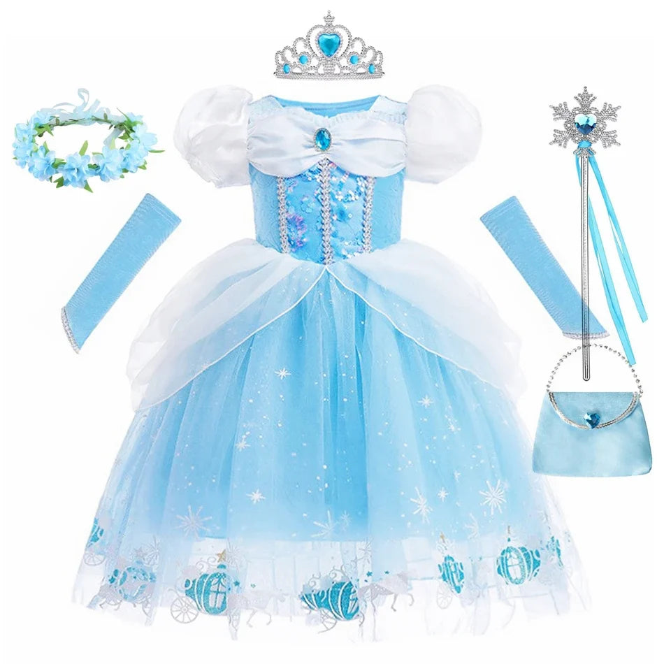 Cinderella Dress Kids Halloween Party Girls Princess Cosplay Costume Dress Up Carnival Christmas Fancy Children Clothing