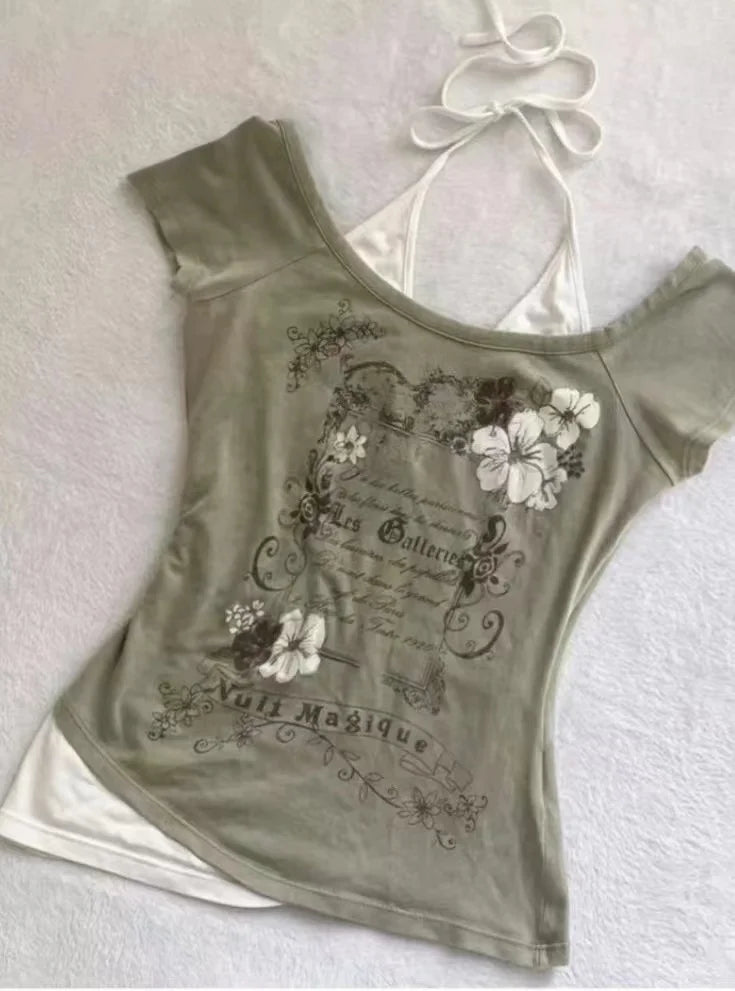 2026 Summer Y2k Vintage Graphic T Shirts Women Grunge Streetwear Hot Girl Slim Fit Tee Harajuku Fashion Casual Sweet Tops Chic