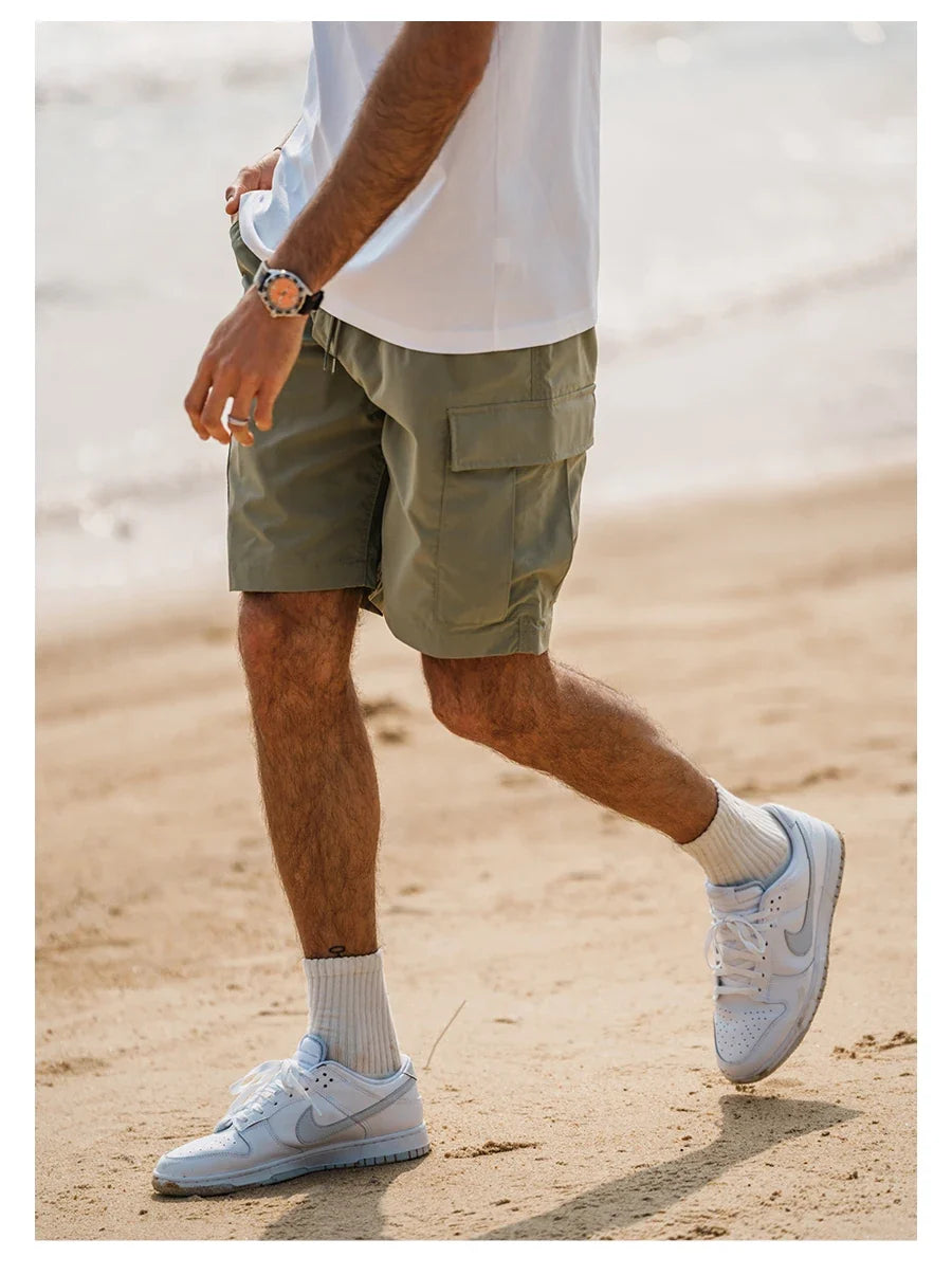 2024 Summer New  Oversize Lightweight 190g  Quick Dry Fabric Cargo Drawstring Shorts Men Cool Fishing Hiking Shorts