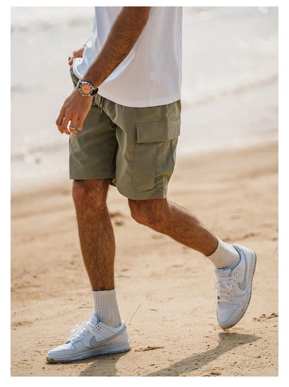 2024 Summer New  Oversize Lightweight 190g  Quick Dry Fabric Cargo Drawstring Shorts Men Cool Fishing Hiking Shorts