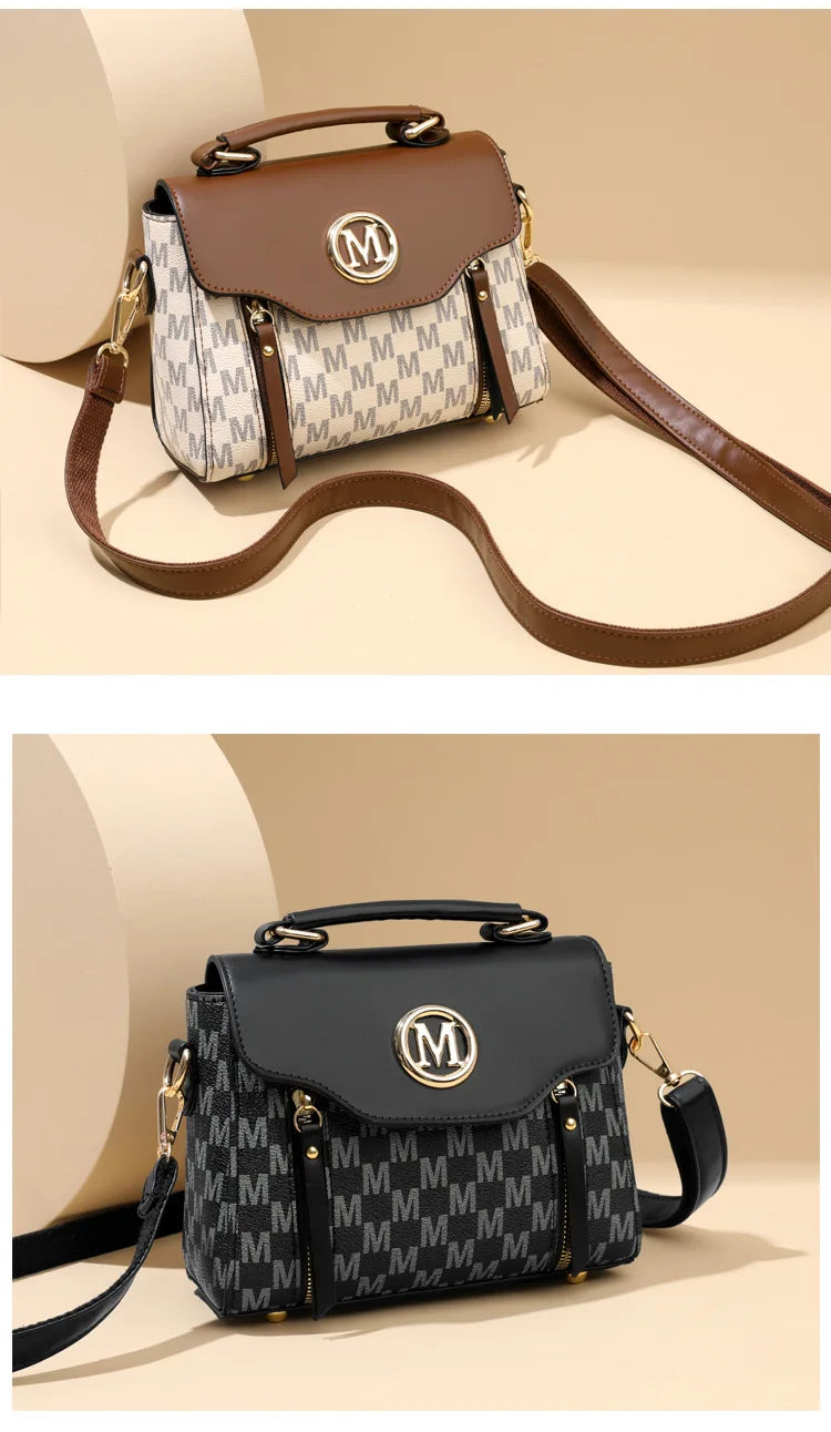 Vintage Women's Tote Bag Stylish PU Handbag Shoulder Bag with Golden Letter "M" Design Detachable Strap Perfect for Everyday Use
