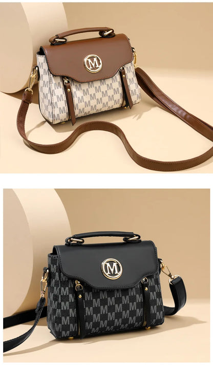 Vintage Women's Tote Bag Stylish PU Handbag Shoulder Bag with Golden Letter "M" Design Detachable Strap Perfect for Everyday Use