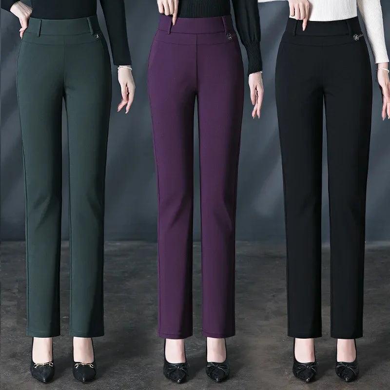 Black Women's High Waist Stretch Suit Pants, Fashion Slim Trousers, Purple Green Brown Pantalones, Asian Size M-6XL