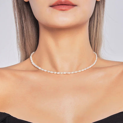 Small Size 4.5-5.5mm Natural Freshwater White Pearl Necklace Rice Shape Fashion S925 Silver Jewelry for Women Girls