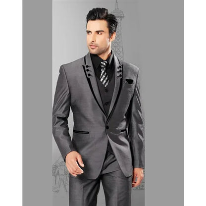 Royal Blue/Burgundy Man Suits Classic Black Lapel Wedding Suits 3 Pieces (Jacket+Pants+Vest)