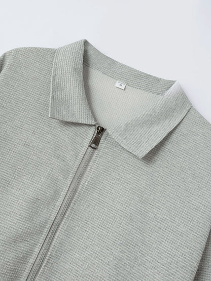 Men's Slim-fit Cardigan Solid-color Lapel Waffle Texture Zipper Pocket Casual Spring/Autumn 2025 Fashion