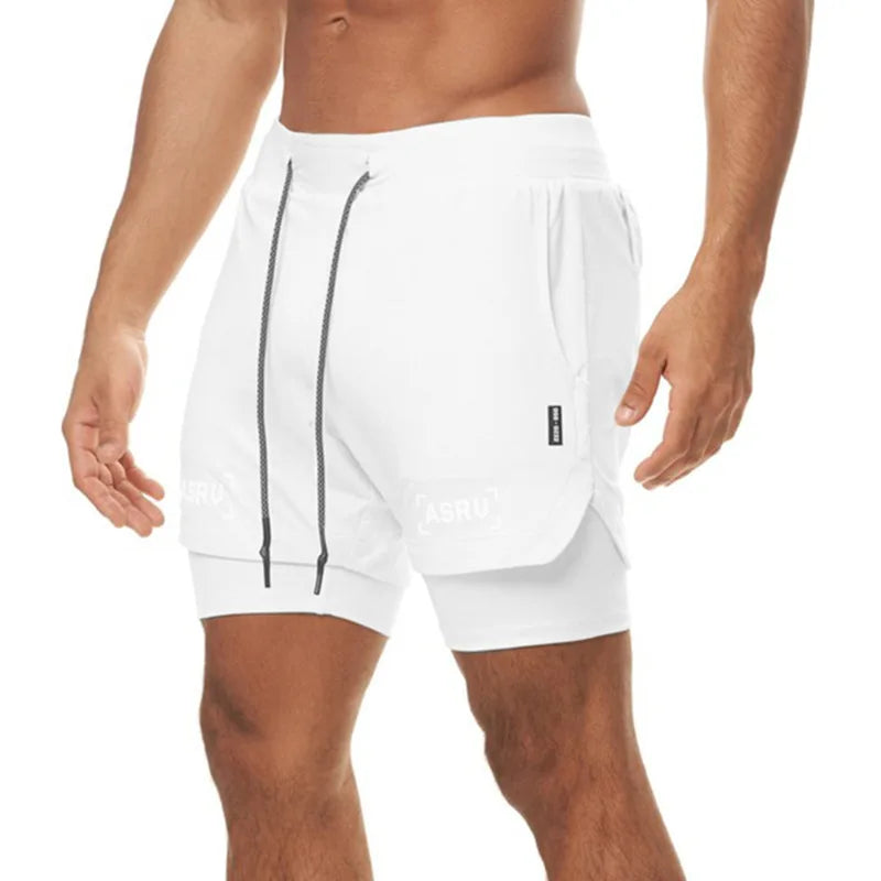 Men's 2 in 1 Double-deck Gym Shorts Quick Dry Summer Running Workout Shorts Zipper Pockets Slim Fit Fitness Training Short Pants