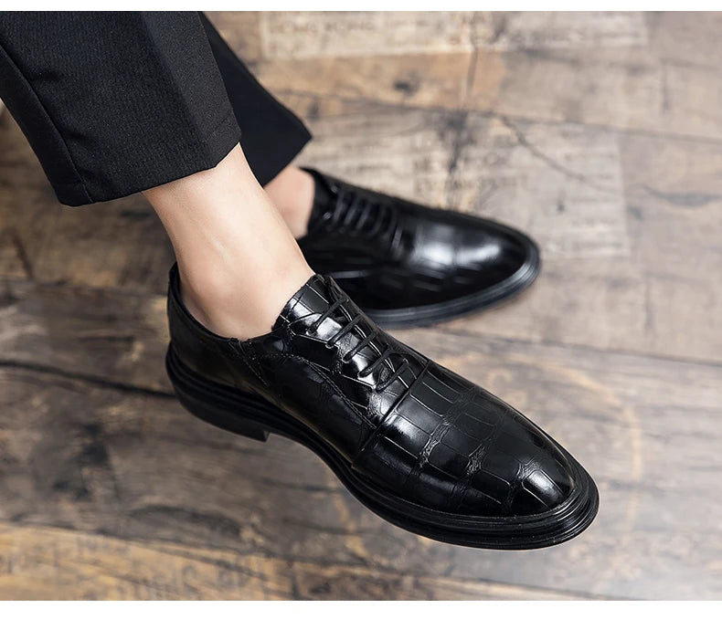 Men's Pointed Oxford Dress Shoes Leather Casual Office Wedding Shoes Gentleman Luxury High Quality 2026 Fashion