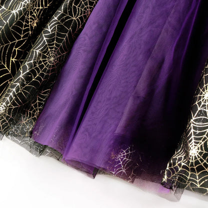 2025 Halloween Easter Festive Party Girl Cosplay Classic Witch Purple Print Long Sleeve Dress Evil Horror Set Baby Birthday Gift