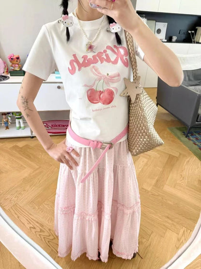 Summer Sweet Kawaii Polka Dot Skirt Women's Elegant Cute Elastic Waist Long Skirts Korean Fashion Casual Loose Clothing Chic New