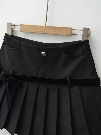 Women's Y2k A-line Pleated Skirt Vintage Plaid Mini Skirt Harajuku Korean Elegant Preppy Style Bow Skirts 2000s Clothes Summer