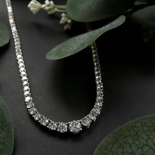 3-6.5mm Size dient All Moissanite Diamond Tennis Necklace with Certificate S925 Silver Riviera Necklaces Neck Chain for Women