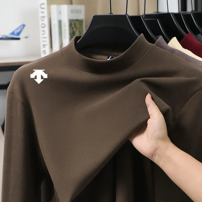 luxury quality man long-sleeved t-shirt mock neck solid color printing warm spring new long sleeves sports fashion mens clothing