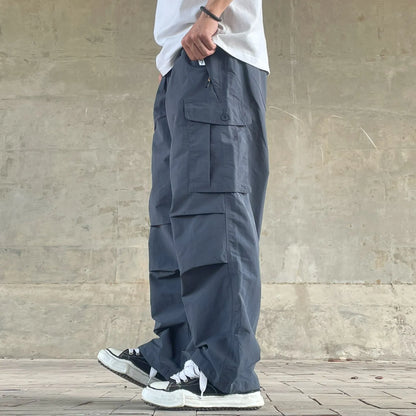 Mens Womens Spring Summer Lightweight Quick Dry Baggy Loose Paratrooper Cargo Pants Outdoor Techwear Multi Pocket Streetwear