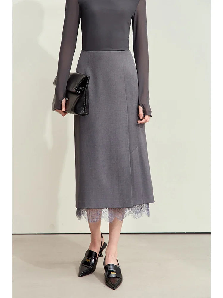 Minimalism Skirts for Woman 2025 Spring New Elegant Patchwork Lace Women's Clothing Retro Lady A-Line Pleated Skirt12443013