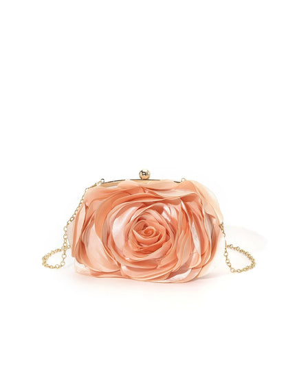 Fashion Pink Flower Petal Banquet Floral Dress Purse Evening Day Clutch Bag Women Luxury Prom Party Wedding Day Bag