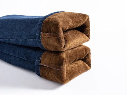 Winter Fleece Men's Casual Jeans Stretch Fashion Cotton Thick Plush Warm Denim Trousers Male Brand Pants Plus Size 42 44 46