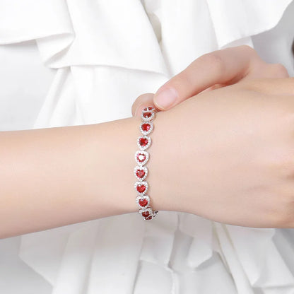 2023 New In Real S925 Sterling Silver Full Ruby Link Bracelet for Women Lab Grown Gemstones Bracelets Party Fine Jewelry