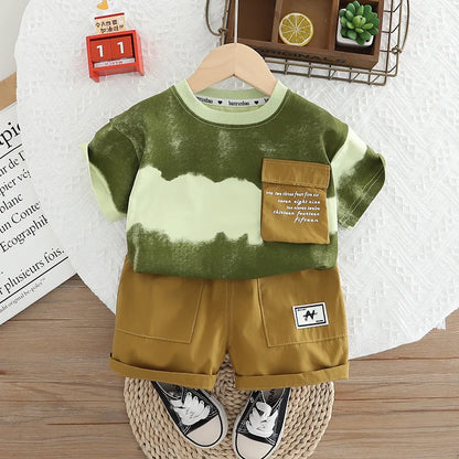 New Summer Baby Clothes Suit Children Boys Wave Tie Dye T-shirt+ Shorts 2Pcs/Sets Toddler Casual Fashion Costume Kids Tracksuits