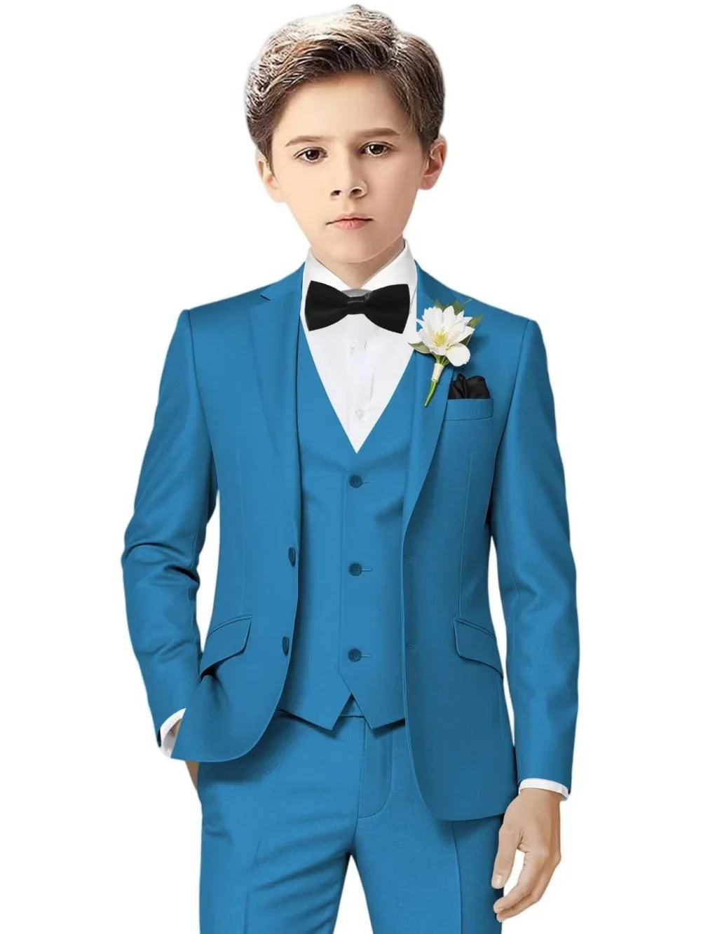 Notched Lapel Kids Tuxedo 3 Pieces Stage Performance Wear Classic Elegant Long Sleeve Boys Suit Set Wedding Ring Bearer Outfit