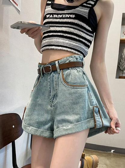 Wide Baggy Women's Denim Shorts Loose With Waist Pocket Female Short Jeans Pants Casual Harajuku Fashion Korean Style Kpop Hot
