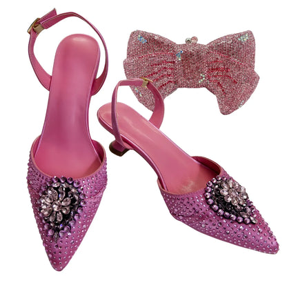 Italian Designer Evening Shoes With Clutch Bag Set for African Wedding and Bridal Occasions Lace Embroidered Beads Women's Shoes