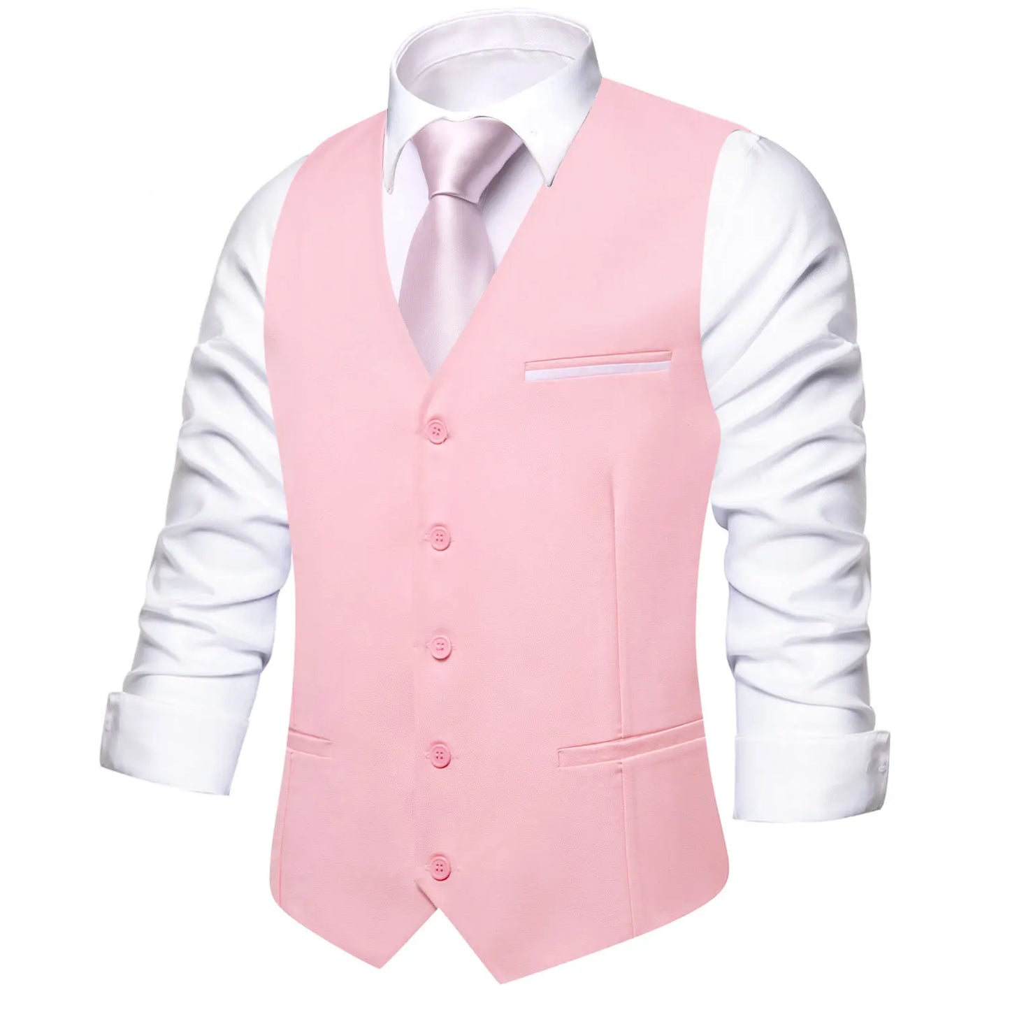 Solid Peach Pink Men Vest Wedding Slim Waistcoat Neck Tie Hanky Cufflinks Set for Male Business Party Designer Gifts
