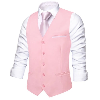 Solid Peach Pink Men Vest Wedding Slim Waistcoat Neck Tie Hanky Cufflinks Set for Male Business Party Designer Gifts