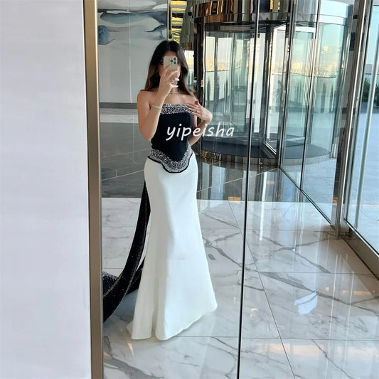 Customized Intricate Sparkle Pleat Beading Sequined Straight Strapless Long Dresses Bespoke Occasion Dresses Sizes Available
