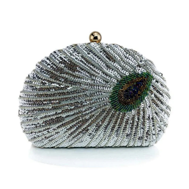 Shell Shape Women's Clutch Bag Sequin Purses and Handbags Luxury Designer Retro Embroidery Evening Bag Female Party Handbag Z079