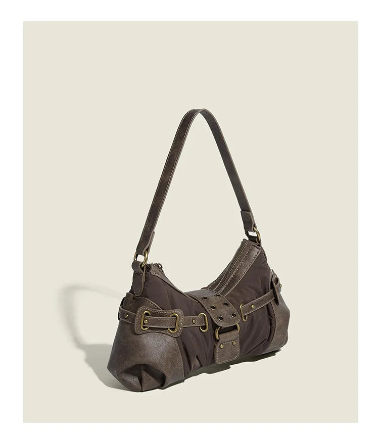 Vintage Rivet Armpit Bag Small PU Leather Shoulder Bags for Women Handbag Female Luxury Design Ladies Hand Bags Bolsa