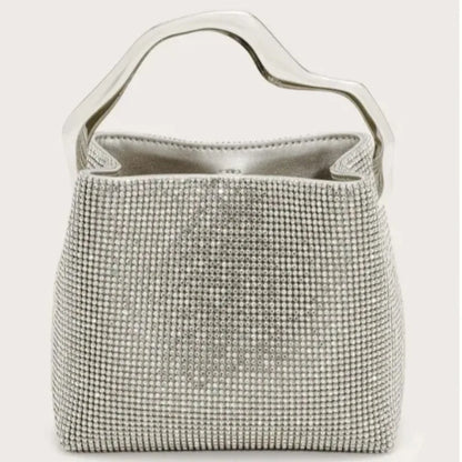 Luxury Satin Bucket Bag Women's Handbag Crystal Shiny Rhinestone Diamond Evening Bag Wedding Party Clutch Purse Crossbody Bag