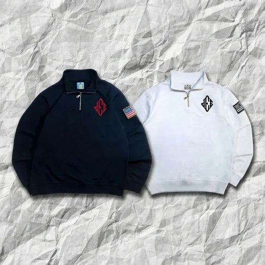 2 Pcs Outerwear Co-ords Y2K Retro JEE Quarterzip Pullover Hoodie American Trend Zipneck Embroidery Streetwear Sweatshirt Set