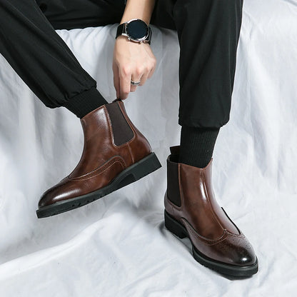 Luxury Men Brogue Boots Men's Ankle Boots High Quality Mens Chelsea Boots Slip on Oxford Formal Business Shoes Plus Size 38-46