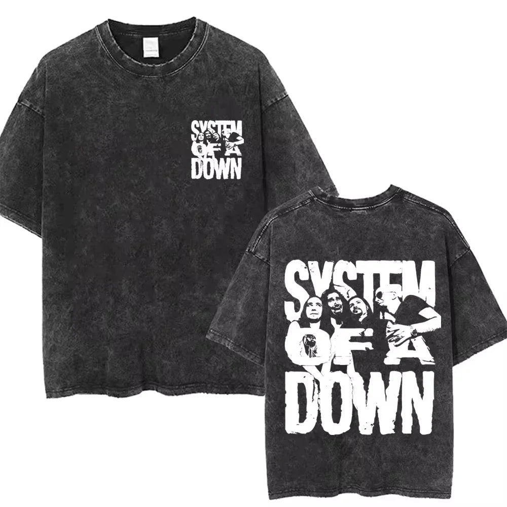 System of A Down Toxicity Album Graphic Washed T-shirts Men Women Rock Oversized T Shirt Male Vintage Alternative Metal T-shirts
