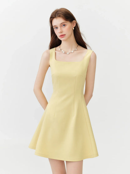 Women's 2026 Summer New Arrival French Style U-Neck Sleeveless Dress Waist-Tight Slim A-Line Flared Midi Dress Short Skirts
