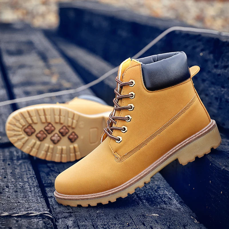 Designer Leather Mens Spring Fall Ankle Boots Trekking Yellow Coffee Designer Tactical Boots Outdoor for Men Work Shoes Sneakers
