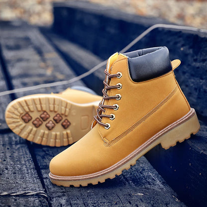 Designer Leather Mens Spring Fall Ankle Boots Trekking Yellow Coffee Designer Tactical Boots Outdoor for Men Work Shoes Sneakers
